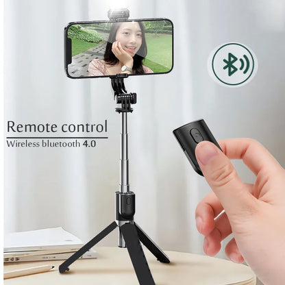 Portable Bluetooth Selfie Stick Retractable Multifunctional 103CM Phone HoldeTripod With Selfie light Wireless Remote Shutter