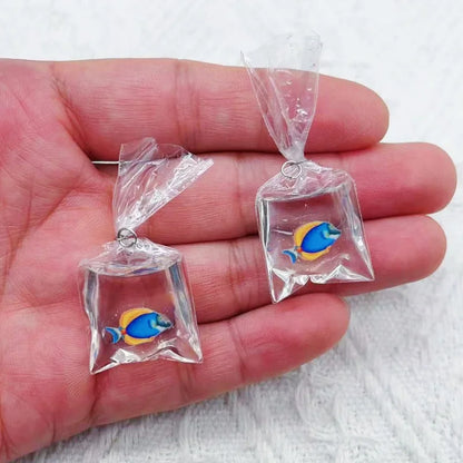 10pcs Coral Fish bag Resin Charms Ocean Transparent Small Fish In Water Bag Jewelry Pendant Jewelry Handmade DIY Material