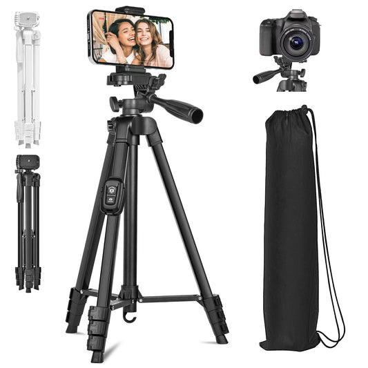 60 Inch/152cm Camera Tripod with Travel Bag, Mobile Phone Tripod with Remote Control, Professional Aluminum Alloy Portable Stand