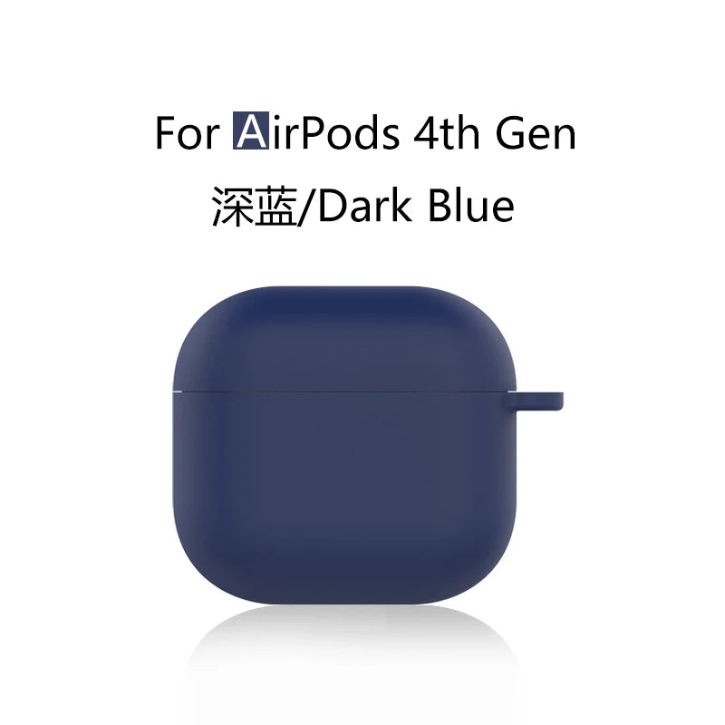 for 2024 AirPods 4 earbuds Solid color Earphone Protector cases with keychain liquid silicone soft for New AirPods 4 ANC Cases