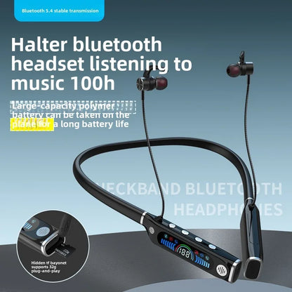 Neck-hanging outdoor sports Bluetooth headset Hidden TF card LCD digital display Long battery life Large capacity battery headse