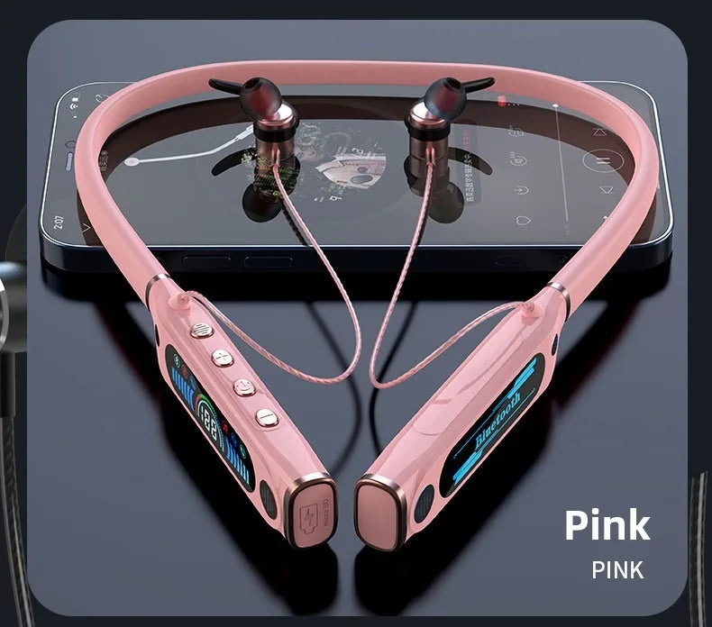 Neck-hanging outdoor sports Bluetooth headset Hidden TF card LCD digital display Long battery life Large capacity battery headse
