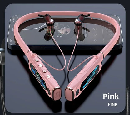 Neck-hanging outdoor sports Bluetooth headset Hidden TF card LCD digital display Long battery life Large capacity battery headse