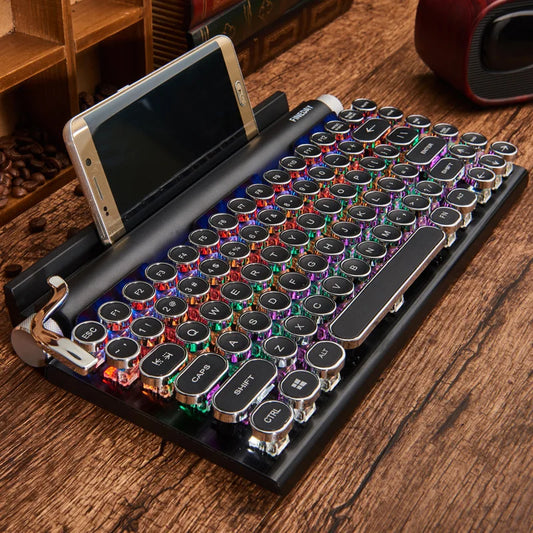 Dot Retro Typewriter Mechanical Keyboard Punk Keycap Mobile Tablet MAC Bluetooth True Mechanical Keyboard Color Backlight