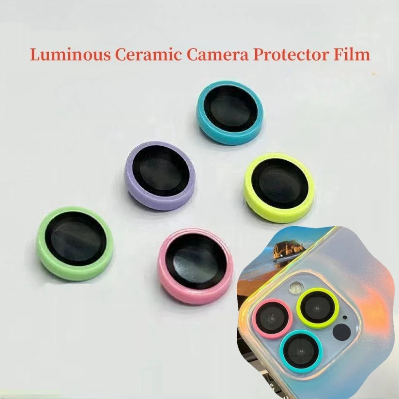 Luminous Ceramic Camera Protector Film For IPhone 14 13 12 11 15 Pro Max 14 Plus 12 13 Mini Lens Ring Tempered Glass Glowing Cap
