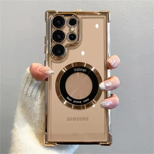 For Magsafe Plating Phone Cases For Samsung Galaxy S25 S24 S23 S22 Ultra S21 Plus FE 5G Note 20 Shockproof Clear Magnetic Cover
