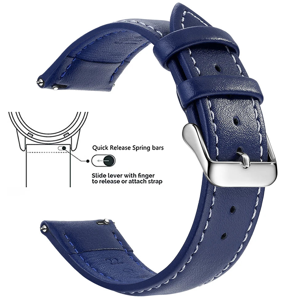 Top Grain Genuine Leather Watch Band, Quick Release 12/14/16/18/19/20/21/22/24 mm Watch Straps, Replacement Bands for Men Women