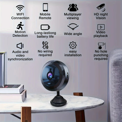Wireless Mini WiFi Security Camera Night Vision Motion Detection Rechargeable Easy Mount App-Controlled Home Surveillance