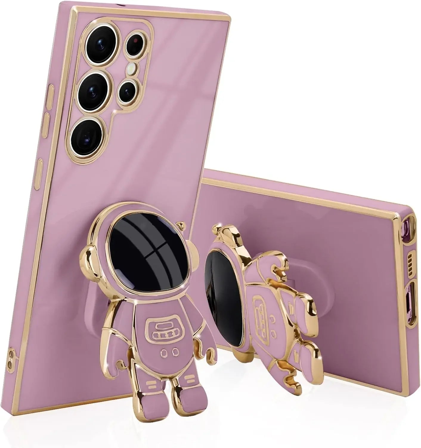 Luxury Astronaut Stand case for Samsung Galaxy S21 S22 S23 S24 S25 FE Ultra Plus Slim Fit Soft Shockproof  Electroplated Cover