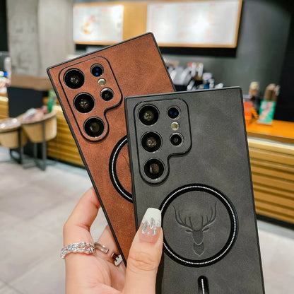 Luxury Leather For Magsafe Magnetic Wireless Charging Phone Case For Samsung S24 Ultra S23 S22 S21 S25 Note 20 Ultra Plus Cover