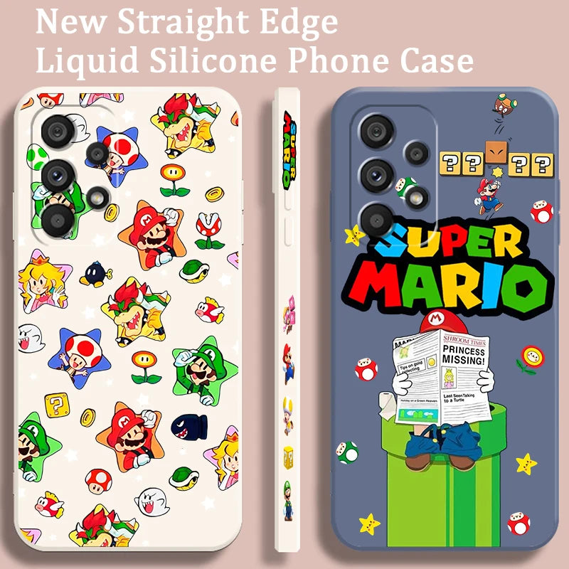 S-Super M-Marios B-Bros Cute Liquid Left Rope For Samsung Note 20 10 A54 A31 A14 A03 A22 A34 A04 A24 A25 Ultra Plus 5G Cover