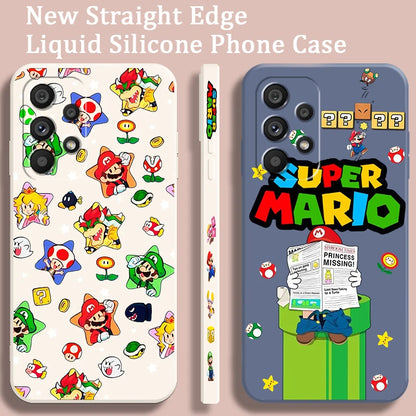 S-Super M-Marios B-Bros Cute Liquid Left Rope For Samsung Note 20 10 A54 A31 A14 A03 A22 A34 A04 A24 A25 Ultra Plus 5G Cover