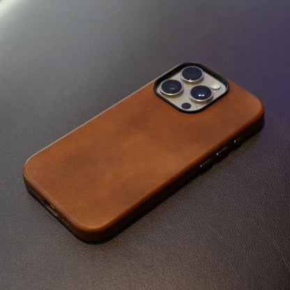 YMW Magnetic Genuine Leather Case for iPhone 17 16 Pro Max 15 14 Personality Horsehide Magnetic Phone Cover