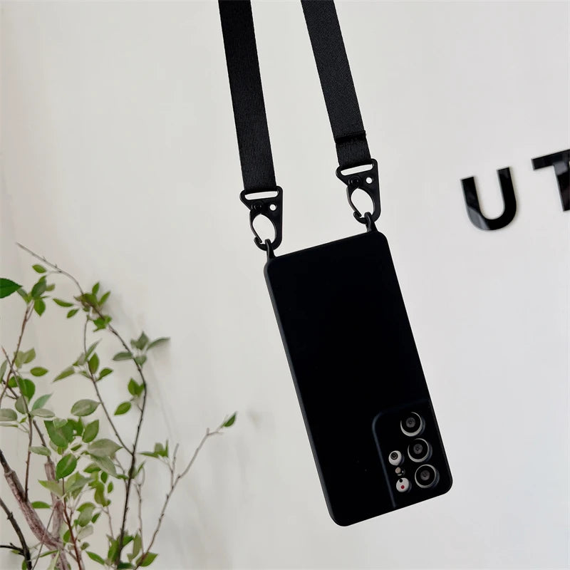 Crossbody Lanyard Necklace Case For Samsung Galaxy A32 A22 A12 A52 S21 S20 FE S22 S23 Ultra Plus Soft Silicone Cord Strap Cover