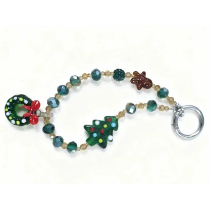 Green Christmas Tree Bead Phone Strap, Luxurious and Minimalist Accessory, Fashionable and Personalized Wind Chime Keychain