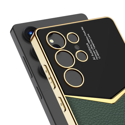 Luxury Leather Plating Frame S24Ultra S25Ultra Case For Samsung Galaxy S23 S24 S25 Ultra Soft Edge Shockproof Protection Cover