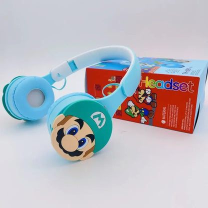 Super Mario Bros Wireless Bluetooth Headphones Anime 5.0 Gaming Headset Cartoon Sports Stereo Sound Earphones Fitness Headphones