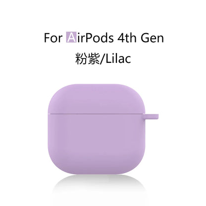 for 2024 AirPods 4 earbuds Solid color Earphone Protector cases with keychain liquid silicone soft for New AirPods 4 ANC Cases