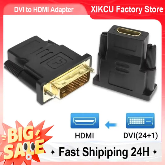 XIKCU 2025 DVI to HDMI-Compatible Adapter DVI Plated Plug DVI Male to HDMI-compatible Video Converter for PC HD TV Projector