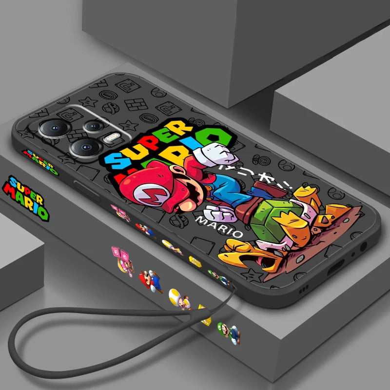 S-Super M-Marios B-Bros Liquid Left Rope For Xiaomi Redmi Note 13 12 12S 12R 11 11T 11S 10 10S Pro Plus 5G Back Phone Case