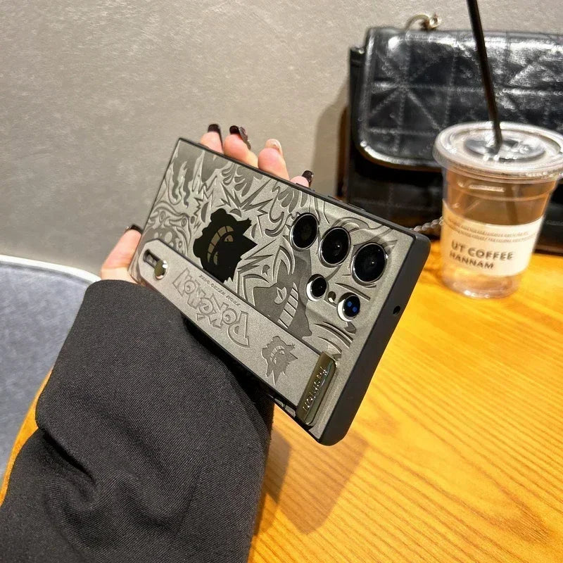 Japan Anime Pocket Monsters Pokémon Gengar Wrist Strap Holder Phone Case For Samsung Galaxy S 25 24 23 Ultra Puls Leather Cover