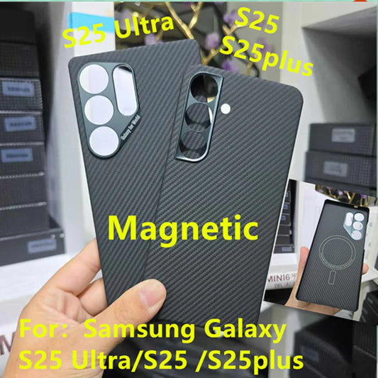 Carbon Fiber Case For Samsung Galaxy S25 Ultra Magnetic Case Aramid Fiber Cover for Galaxy S25 /S25plus  Phone Accessory