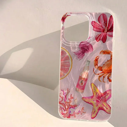 Cute Pink Starfish Jellyfish Crab Pattern Case For Samsung Galaxy A16 A26 A56 5G A55 A54 A34 A15 A35 S21FE S25 S22 S23 S24 Ultra