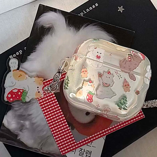 Cute merry Christmas cartoon cat happy animal earphone case wireless bluetooth charging box for apple airpods 4 pro 2nd 2 3 1