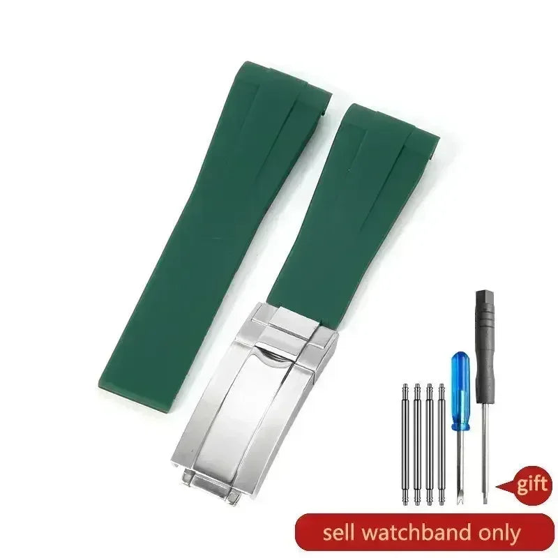 High Quality Black Green Red Blue White Colored Style Silicone Watchband Curved Interface for Rolex Datejust Submariner Strap