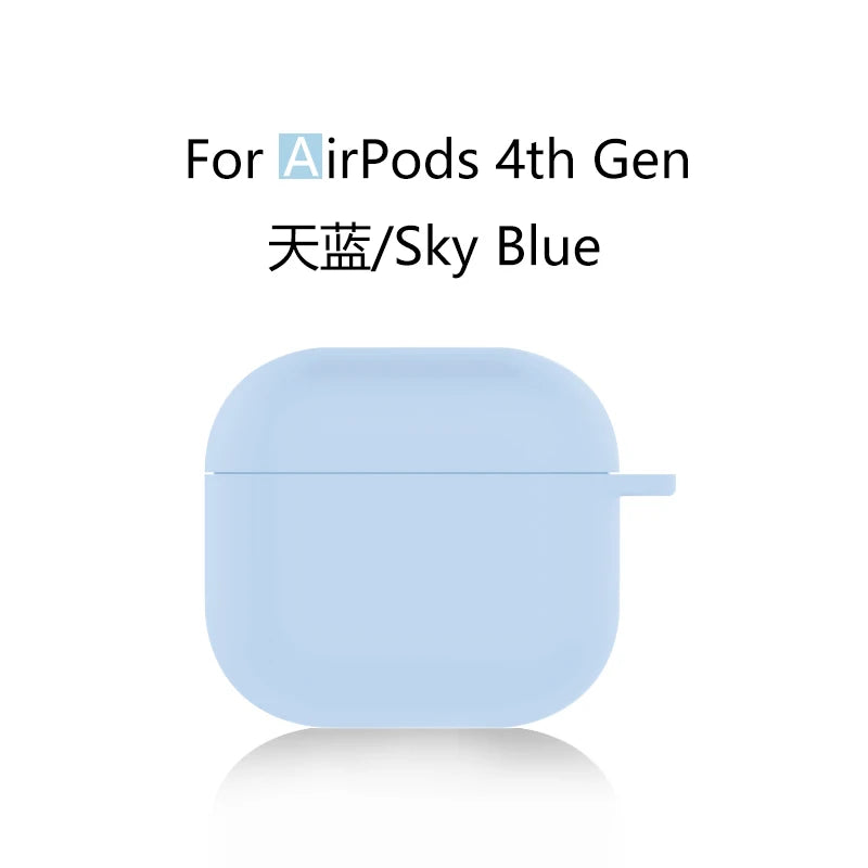 for 2024 AirPods 4 earbuds Solid color Earphone Protector cases with keychain liquid silicone soft for New AirPods 4 ANC Cases