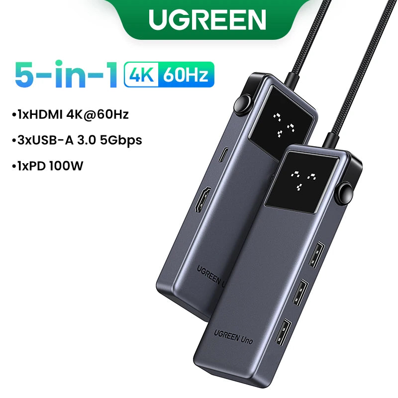 UGREEN Uno USB C HUB 6-in-1 4K60Hz PD100W 10Gbps USB3.2 Splitter Adapter for Laptop Macbook Pro Air USB Expander Docking Station