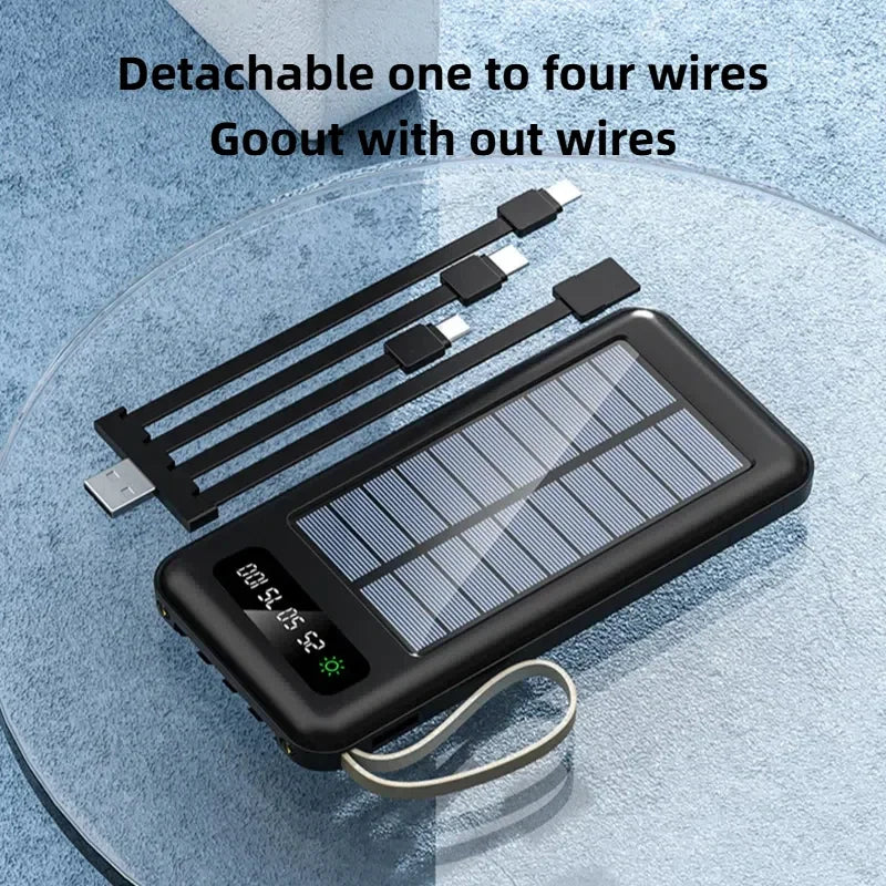 OnePlus Solar Power Bank 50000mAh Large Capacity Mobile Power Fast Charging Battery Dual USB 4 Cables For iPhone Samsung Huawei