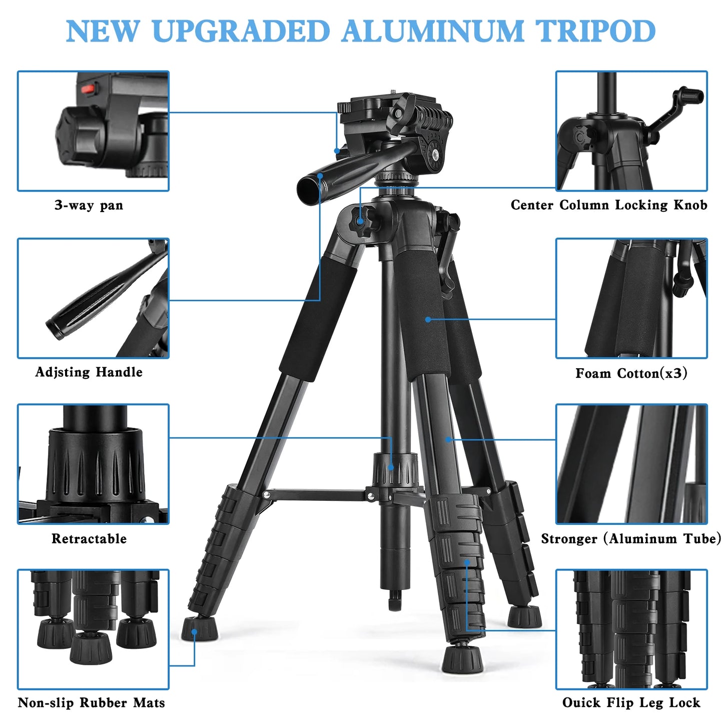 79” Camera Tripod, Tripod for Camera and Phone, Aluminum Professional Tripod Stand with Carry Bag and Phone Holder
