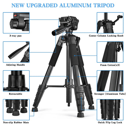 79” Camera Tripod, Tripod for Camera and Phone, Aluminum Professional Tripod Stand with Carry Bag and Phone Holder