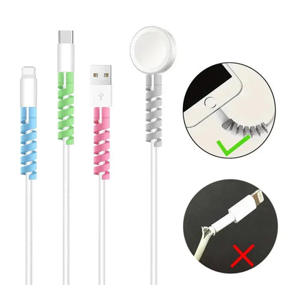10pcs Silicone Data Cables Protector Winder Pipe Flexible Phone Charge Cable Spiral Winder Cords For Phone USB Charger Wires