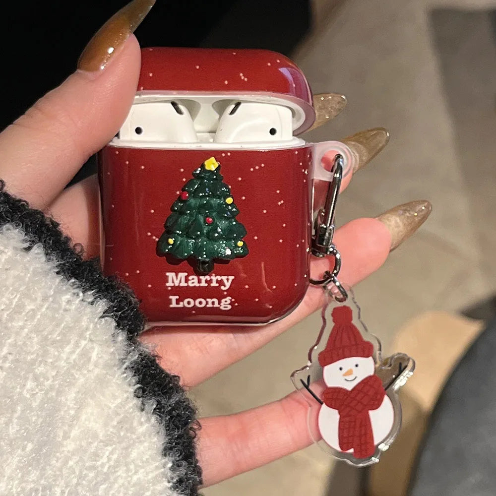 Merry Christmas Tree New Year Soft Cover For AirPods 4 ANC AirPods 1 2 3 Pro 2 Protective Case With Snowman Keychain Xmas Gift