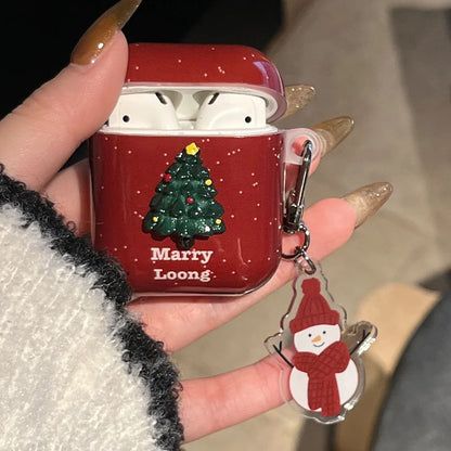 Merry Christmas Tree New Year Soft Cover For AirPods 4 ANC AirPods 1 2 3 Pro 2 Protective Case With Snowman Keychain Xmas Gift