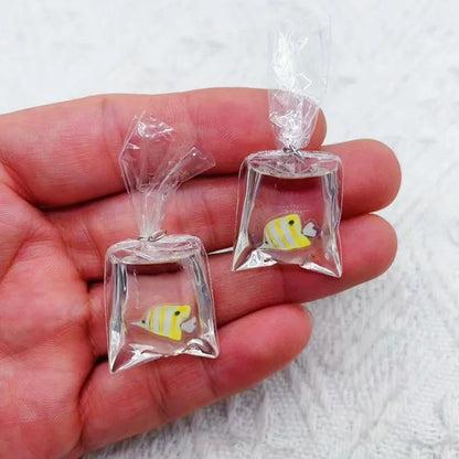 10pcs Coral Fish bag Resin Charms Ocean Transparent Small Fish In Water Bag Jewelry Pendant Jewelry Handmade DIY Material
