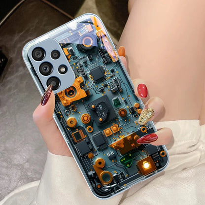 Mechanical device black For Samsung Galaxy S10 4G S20 11E 30 S21 22 S24 Fe Pro S23 S25 Ultra 5G S9 Tempered Glass Phone Case