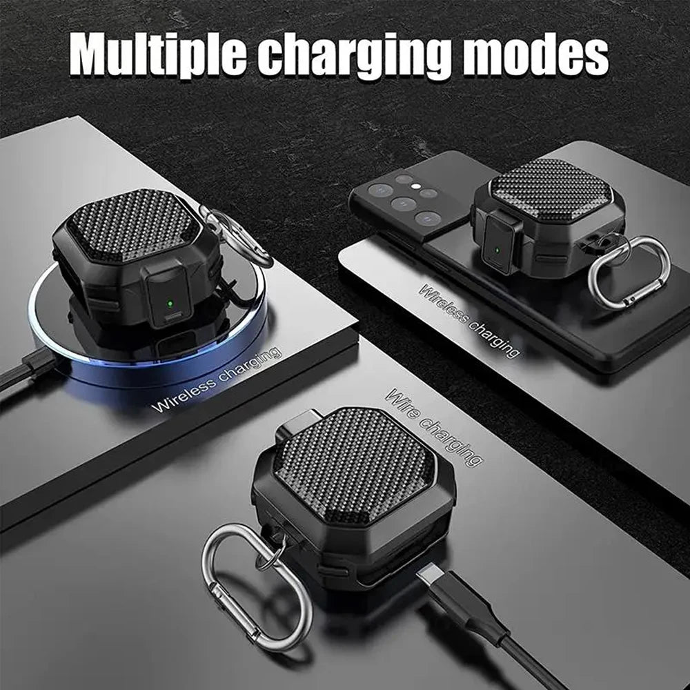 Carbon Fiber Switch Lock Earphone Case For Samsung Galaxy Buds 2 Pro FE Live Cover Full Protection Shockproof With Keychain Box