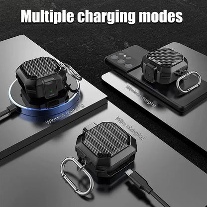 Carbon Fiber Switch Lock Earphone Case For Samsung Galaxy Buds 2 Pro FE Live Cover Full Protection Shockproof With Keychain Box