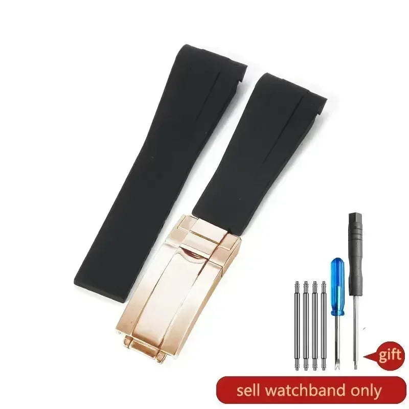 High Quality Black Green Red Blue White Colored Style Silicone Watchband Curved Interface for Rolex Datejust Submariner Strap