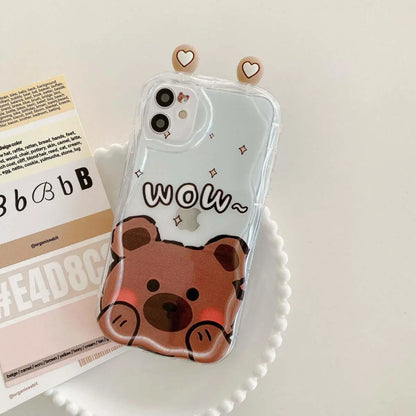 3D Cat Ears Frog Eyes Cute Shy Animal Case for Samsung Galaxy S25 Plus S23 S24 Ultra FE A56 A16 A36 A55 A35 A54 A53 A15 A26 5G