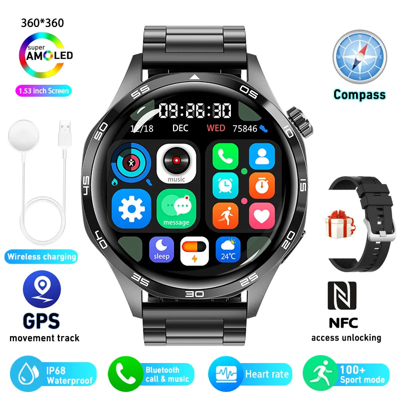 For HUAWEI GT5 Pro GPS NFC Smart Watch Men 360*360 AMOLED Screen Heart rate Bluetooth Call IP67 Waterproof Man Smartwatch 2025
