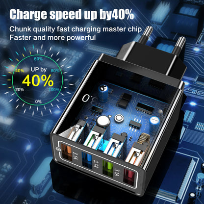 3A USB Charger 4 Ports USB Quick Charge 3.0 EU US Plug For iPhone Samsung Xiaomi Poco Fast Charging Mobile Phone Charger Adapter
