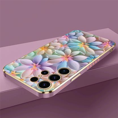 S25 Ultra Soft Silicone Case For Samsung Galaxy S22 S21 S25 Plus S24 FE S24 Plus Shockproof Flower Pattern Plating Cover