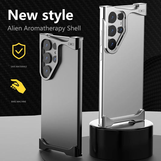 For Samsung Galaxy S23 S24 S25 Ultra S25 Plus Phone Case Irregular Titanium Alloy Bumper Shell With Borderless Protective Cover