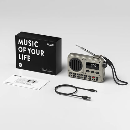 MLOVE BV800P Portable Bluetooth Speaker with FM Radio, MP3 Player, USB/TF Card, AUX & Antenna – All-in-One Audio for On-the-Go