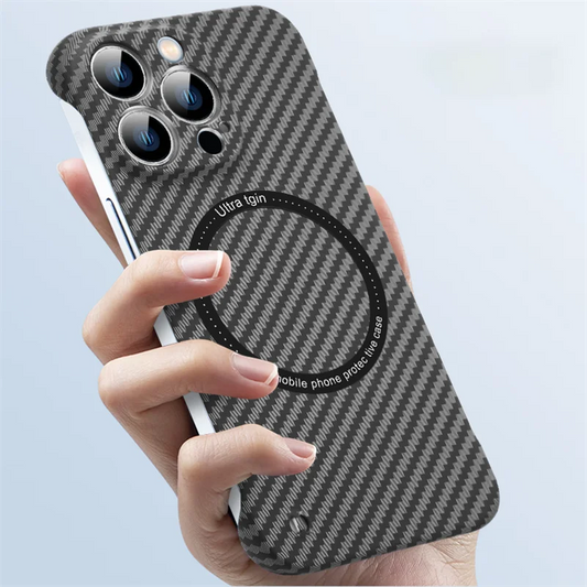 Carbon Fiber Texture Frameless Ultra-thin For Magsafe Magnetic Wireless Charging Case For iPhone 16 15 14 Plus 13 12 11 Pro Max