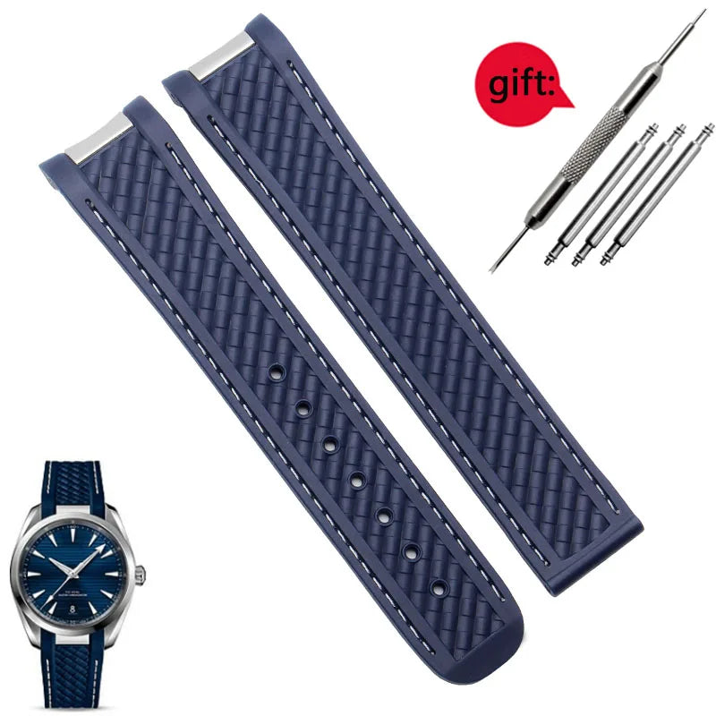 Rubber Watchband For Omega AT150 Seamaster 300 AQUA TERRA Diving watches straps Black Blue Silicone Watch Strap 20mm bracelet